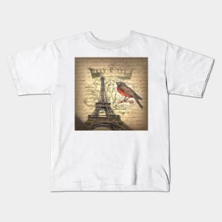 dark academia bird vintage crown french scripts paris eiffel tower Kids T-Shirt